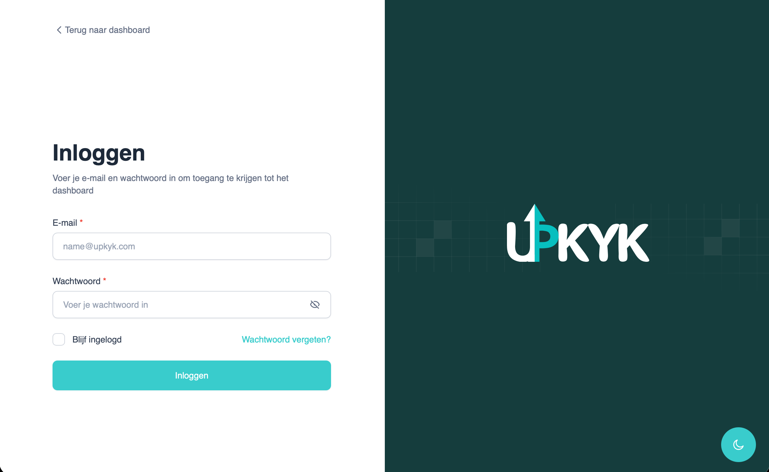 Upkyk Dashboard — Inloggen